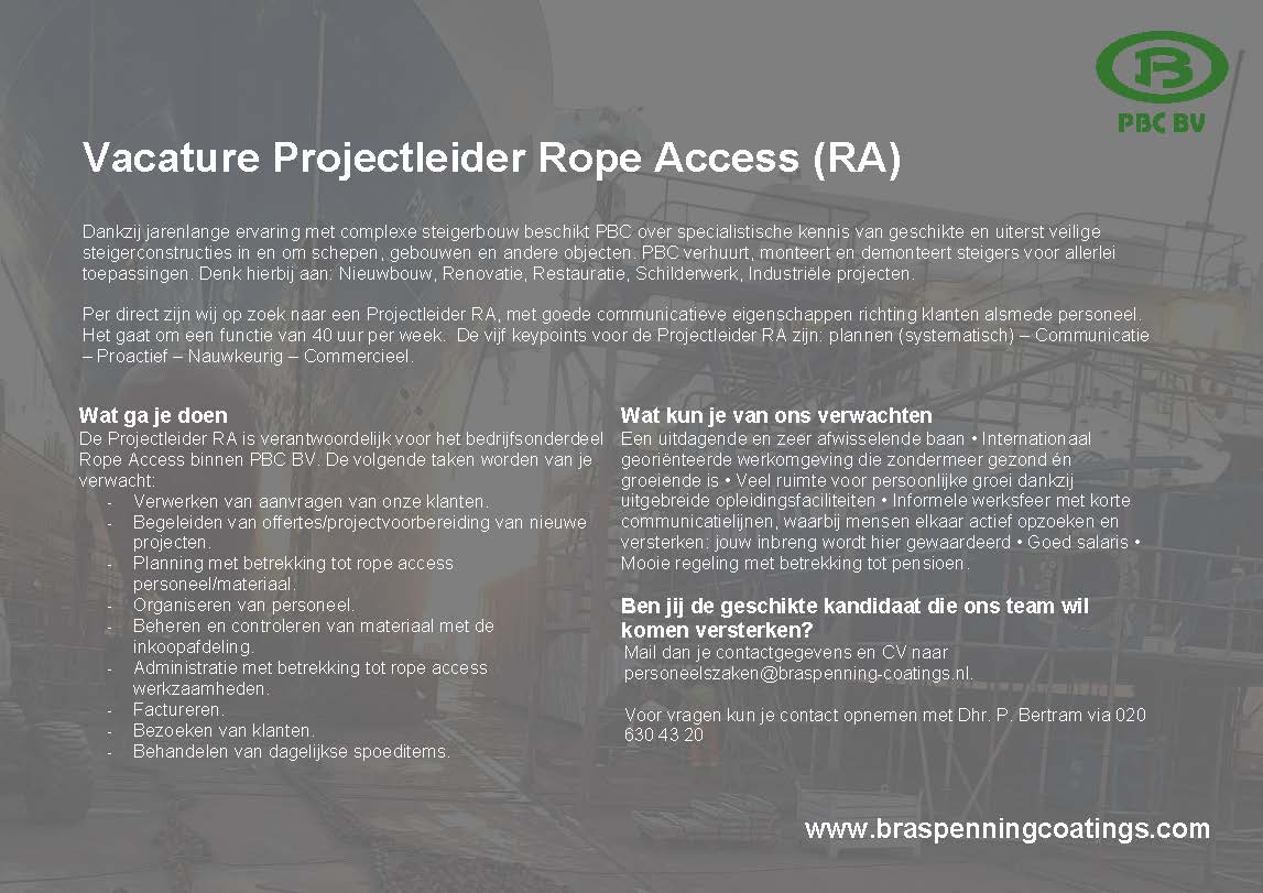 Vacature Projectleider Rope Access RA